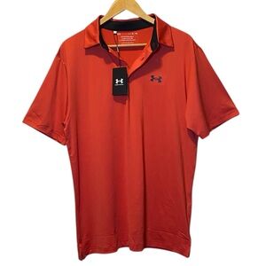 Under Armour The Playoff Polo NWT Mens Large Red Loose Fit Collared Short Sleeve